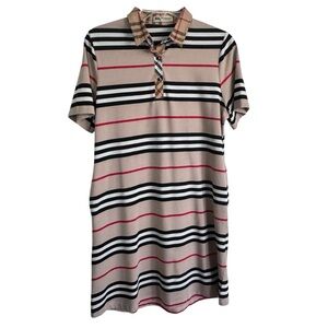 Burberry Check Collar Cotton Polo Shirt Dress With Pockets